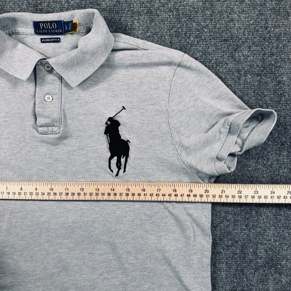 Polo Ralph Lauren Men's L Gray Custom SLIM FIT Big Pony Polo Shirt Preppy Casual - Picture 7 of 9